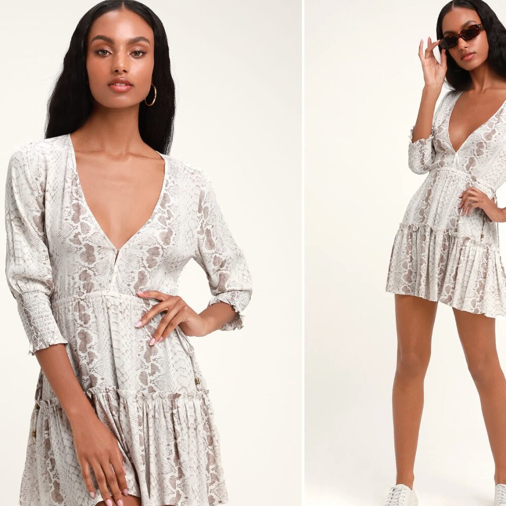 Kivari Snake Print Three-Quarter Sleeve Dress